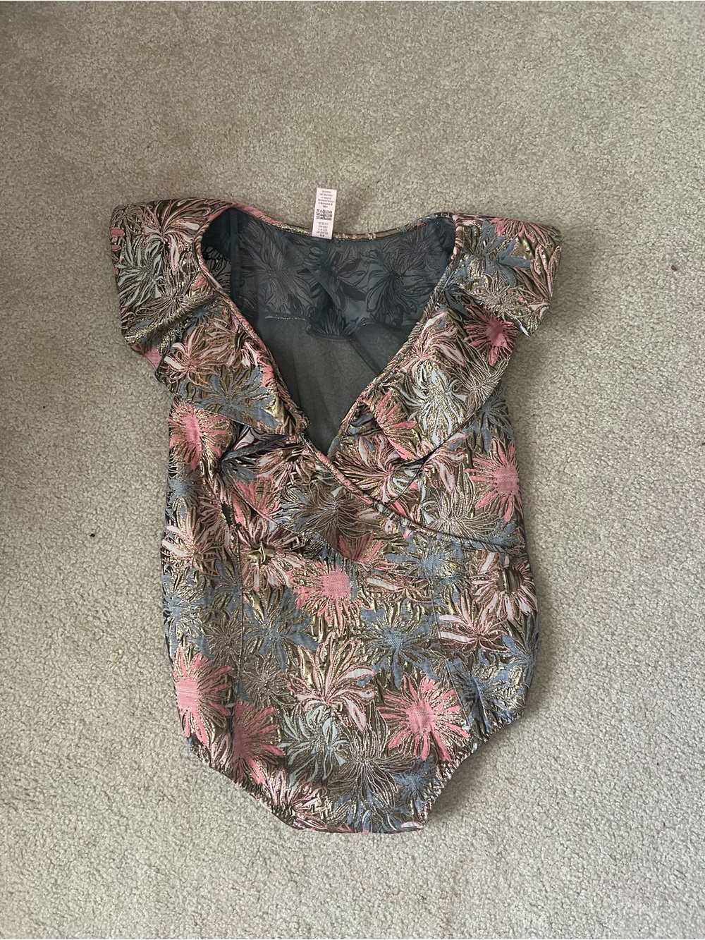 Victoria's Secret Pink Gold Blue Floral Jacquard Bodysuit